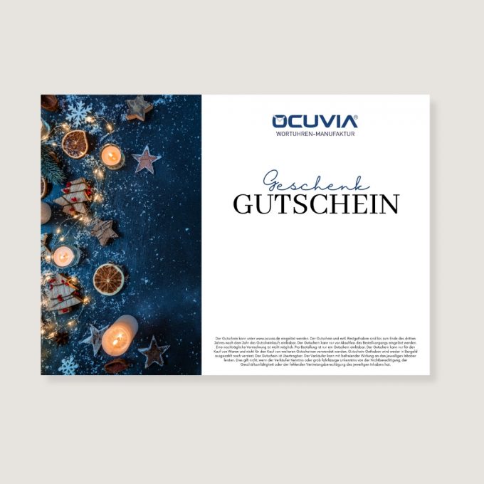 OCUVIA®-Geschenkgutschein zum ausdrucken | Weihnachten blau