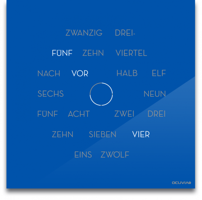 OCUVIA® · Wortuhr Anna · Signalblau glänzend · Wortuhren-Manufaktur Berlin