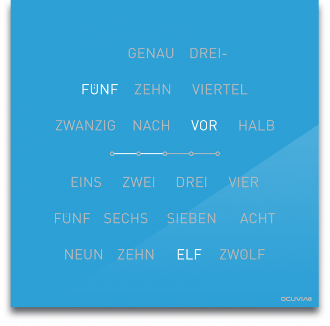 OCUVIA® · Wortuhr Lisa · Lichtblau glänzend · Wortuhren-Manufaktur Berlin