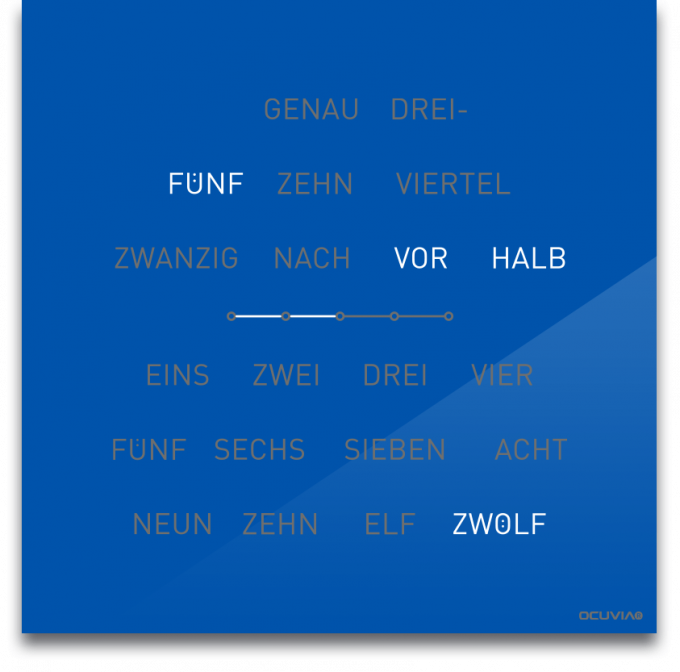 OCUVIA® · Wortuhr Lisa · Signalblau glänzend · Wortuhren-Manufaktur Berlin