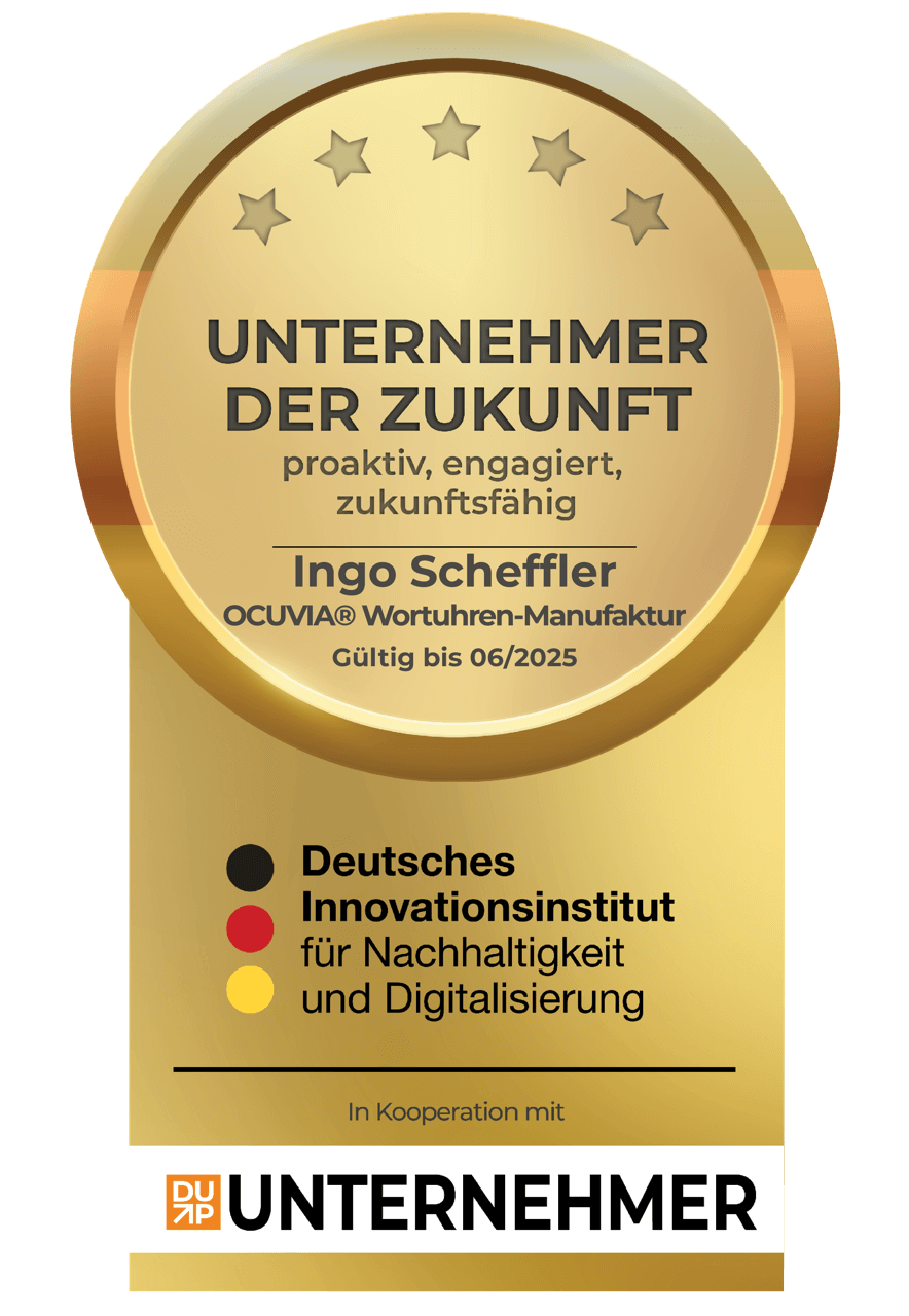 Unsere OCUVIA®-Wortuhren sind in detaillierter Handarbeit hergestellte Designerstücke.